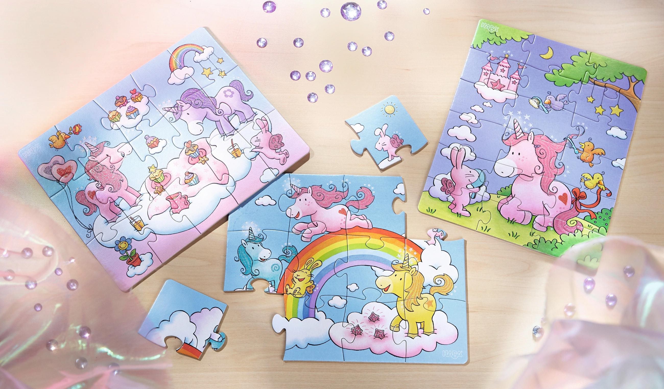Puzzle Einhorn Glitzerglück - Rosa, Basics, Naturmaterialien (20/25cm) - Haba