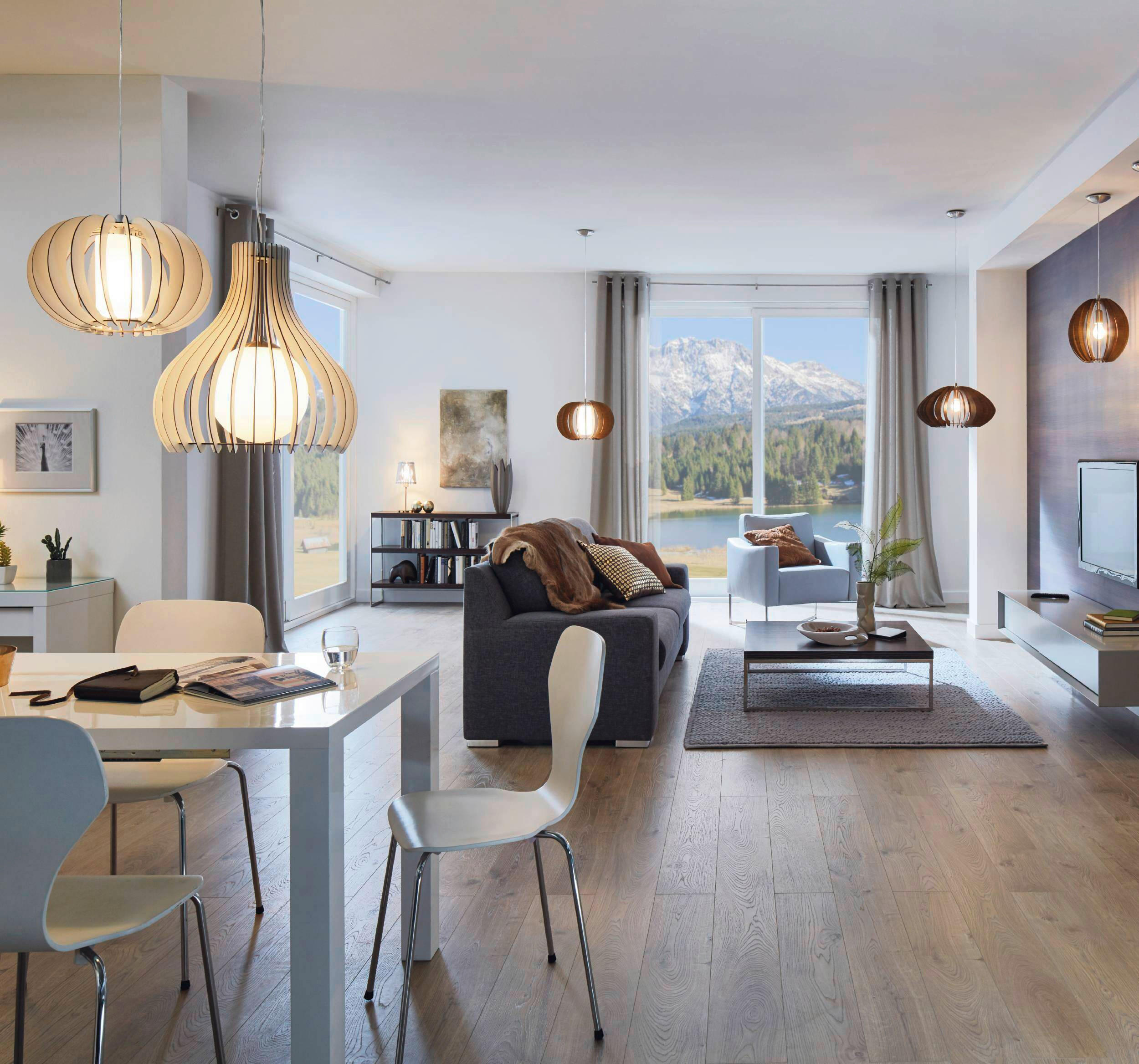 Thumbnail - Eglo Hängeleuchte Tindori, Weiß, Holz, Metall, Glas, massiv, oval,oval, 150 cm, Lampen & Leuchten, Innenbeleuchtung, Hän...