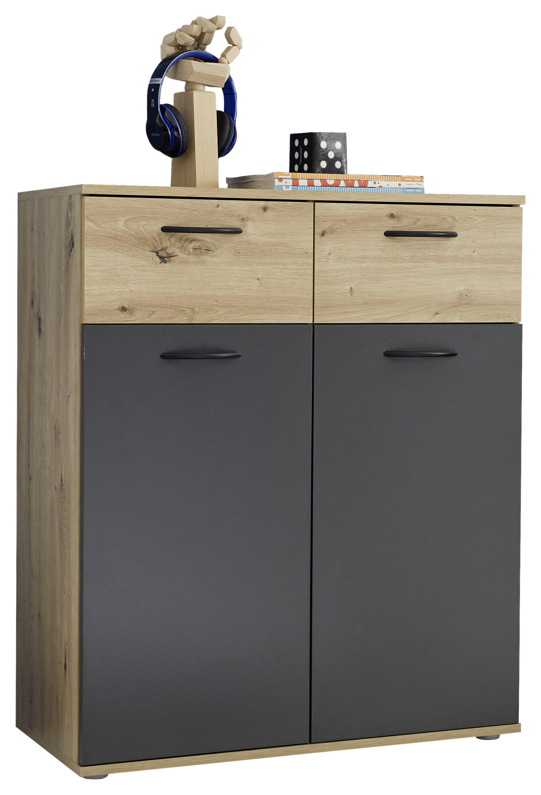 KOMMODE 80/95/38 cm  in Graphitfarben, Eiche Artisan  - Schwarz/Graphitfarben, KONVENTIONELL, Holzwerkstoff/Kunststoff (80/95/38cm) - Boxxx