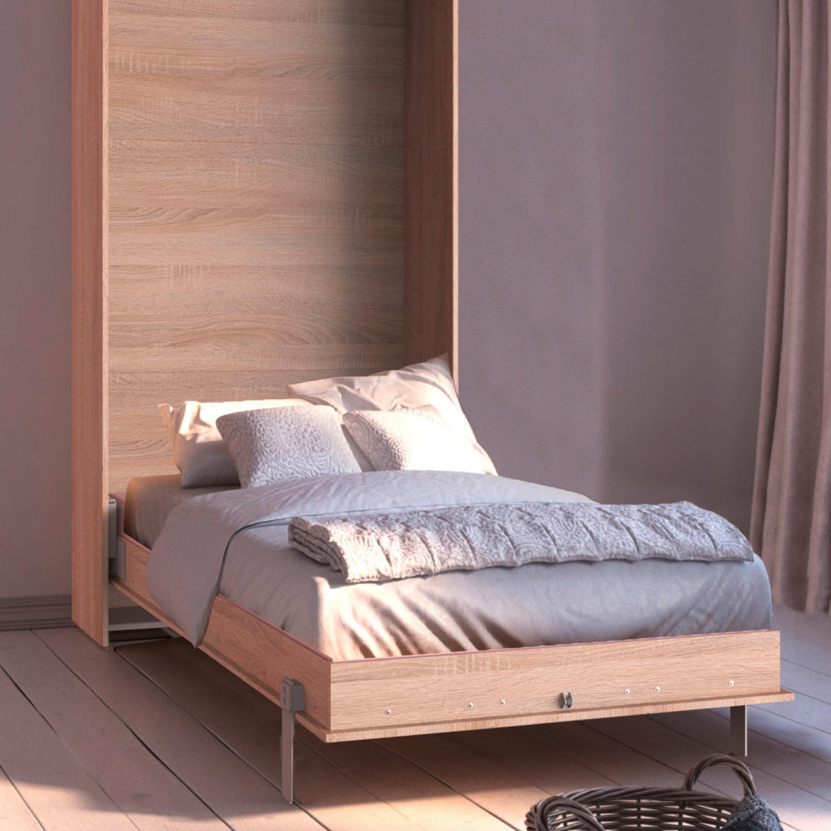 ZIDNI KREVET 90/200 cm   - boje hrasta, Konvencionalno, drvni materijal/metal (90/200cm) - MID.YOU