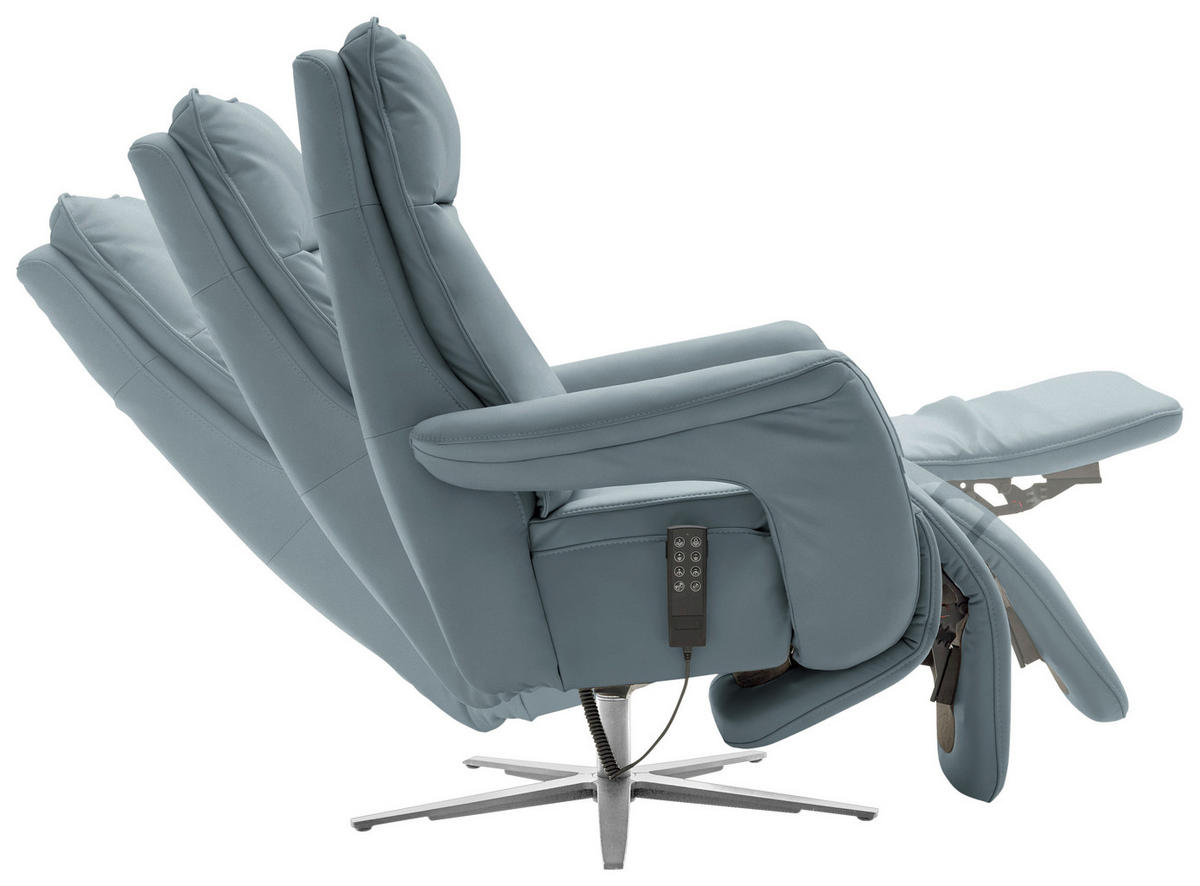 RELAXSESSEL in Leder Blaugrau  - Edelstahlfarben/Blaugrau, Design, Leder/Metall (79-83/116/87-176cm) - Valdera
