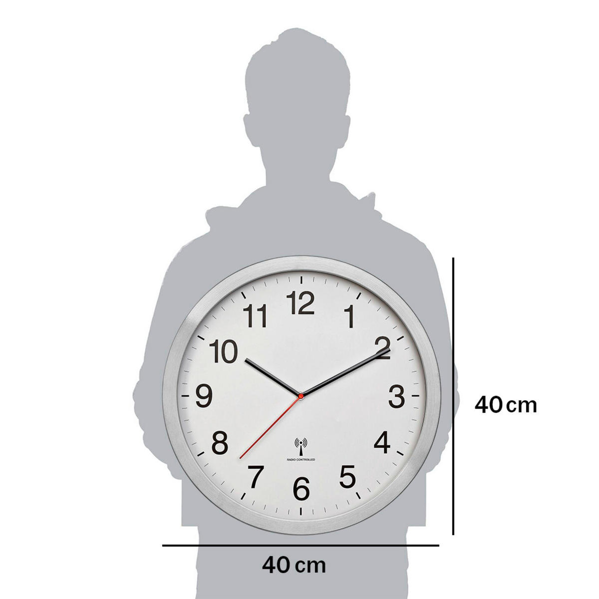 WANDUHR  Silberfarben, Weiß  - Silberfarben/Weiß, Basics, Kunststoff/Metall (40/5/40cm)