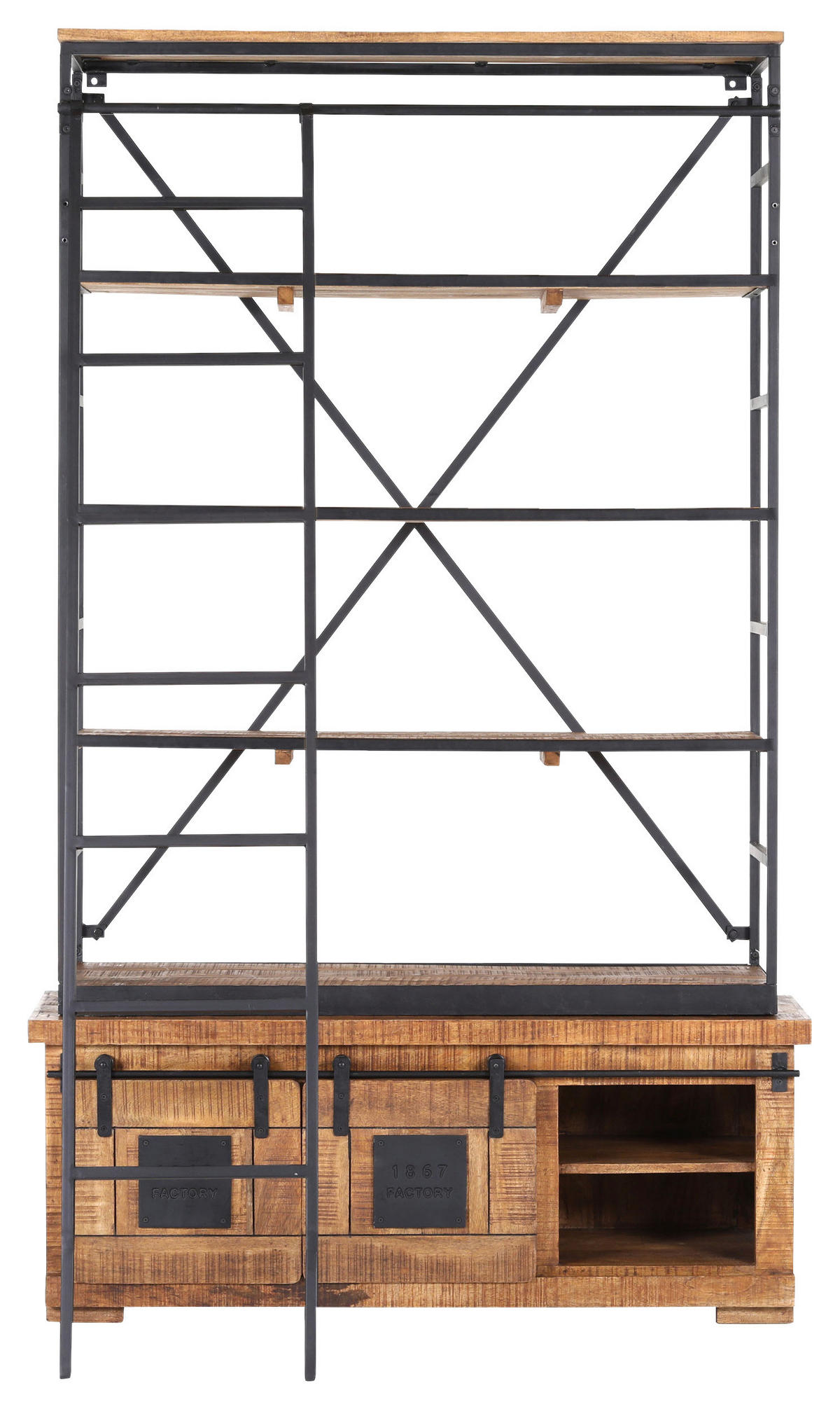 BÜCHERWAND Mangoholz massiv Naturfarben, Schwarz  - Schwarz/Naturfarben, KONVENTIONELL, Holz/Metall (127/210/45cm) - Landscape