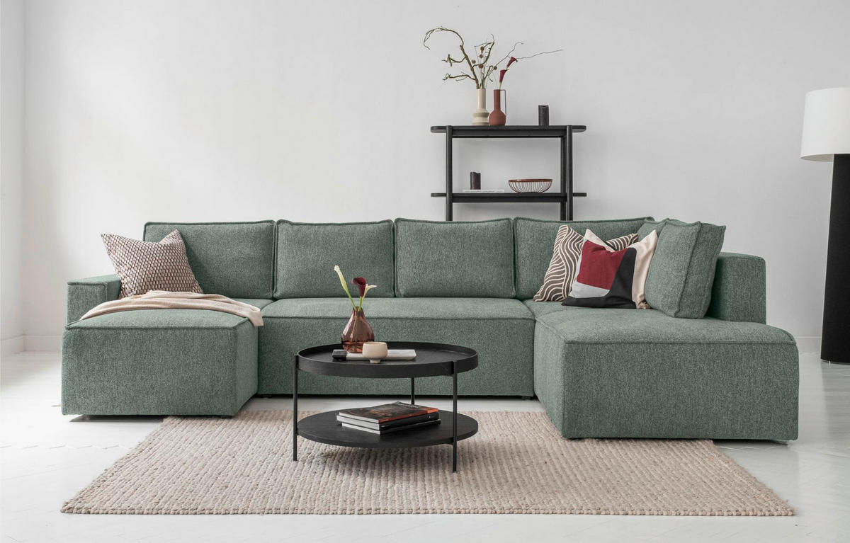 SJEDEĆA GARNITURA tekstil  zelena   - bijela/siva, Design, tekstil/plastika (156/322/194cm) - MID.YOU