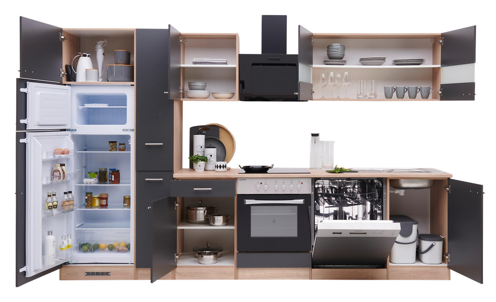 KÜCHENBLOCK 310 cm   in Grau, Eichefarben  - Eichefarben/Grau, Basics, Holzwerkstoff (310cm) - Respekta