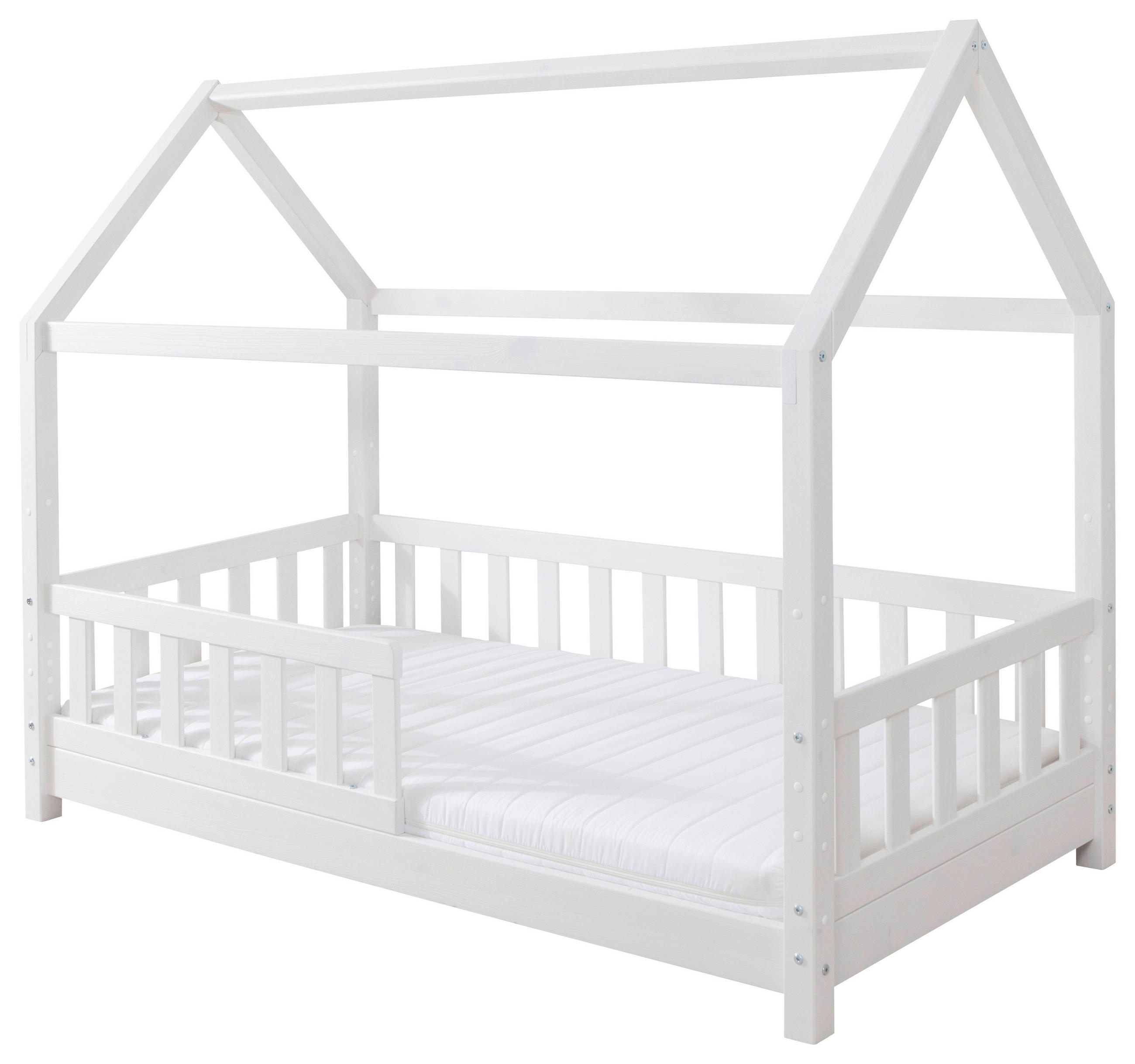 HAUSBETT 80/160 cm,  in Weiß, Absturzsicherung, Rollrost  - Naturfarben/Weiß, MODERN, Holz (80/160cm) - MID.YOU