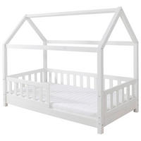 HAUSBETT 80/160 cm,  in Weiß, Absturzsicherung, Rollrost  - Naturfarben/Weiß, MODERN, Holz (80/160cm) - MID.YOU