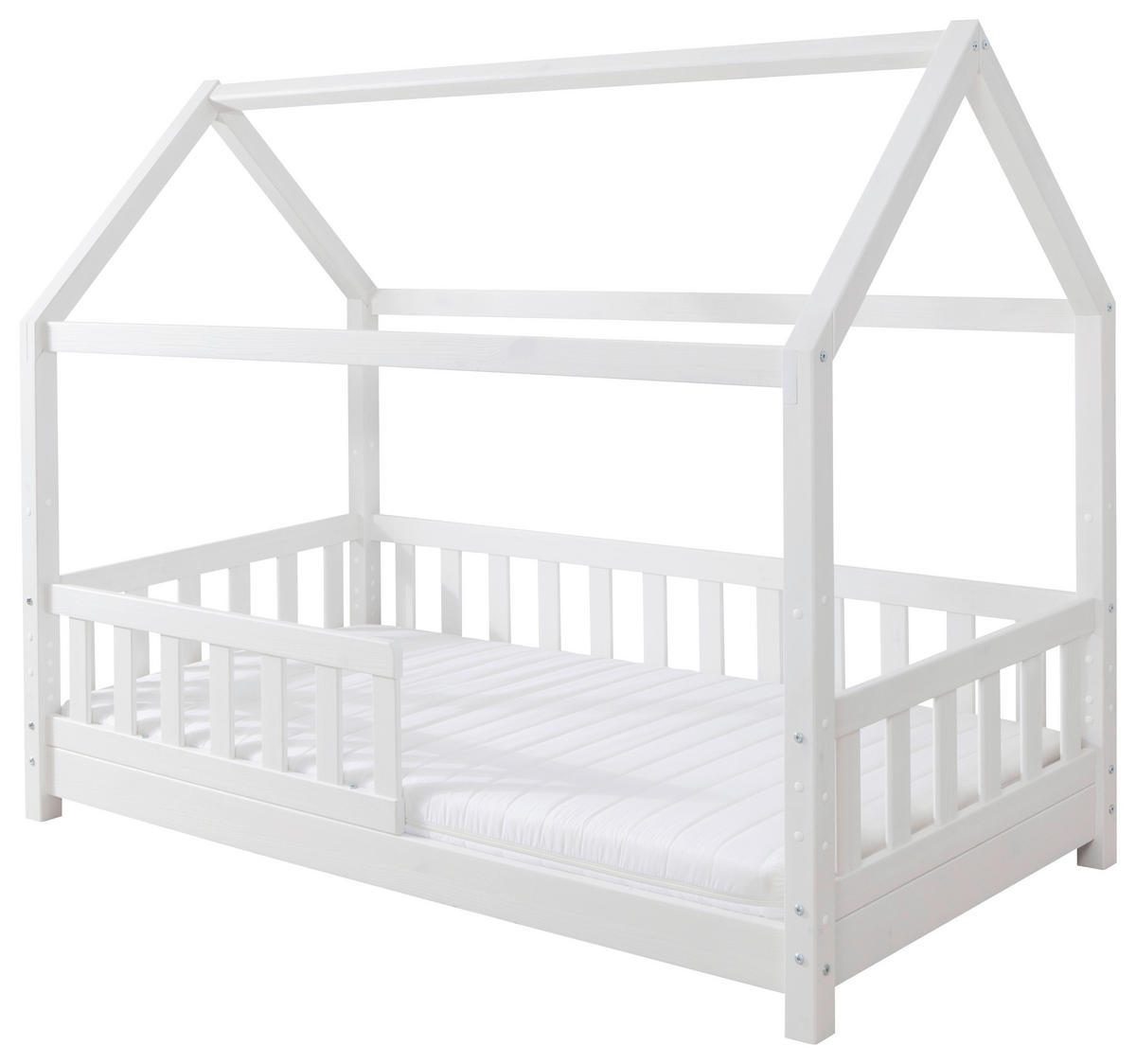 HAUSBETT 80/160 cm,  in Weiß, Absturzsicherung, Rollrost  - Naturfarben/Weiß, MODERN, Holz (80/160cm) - MID.YOU