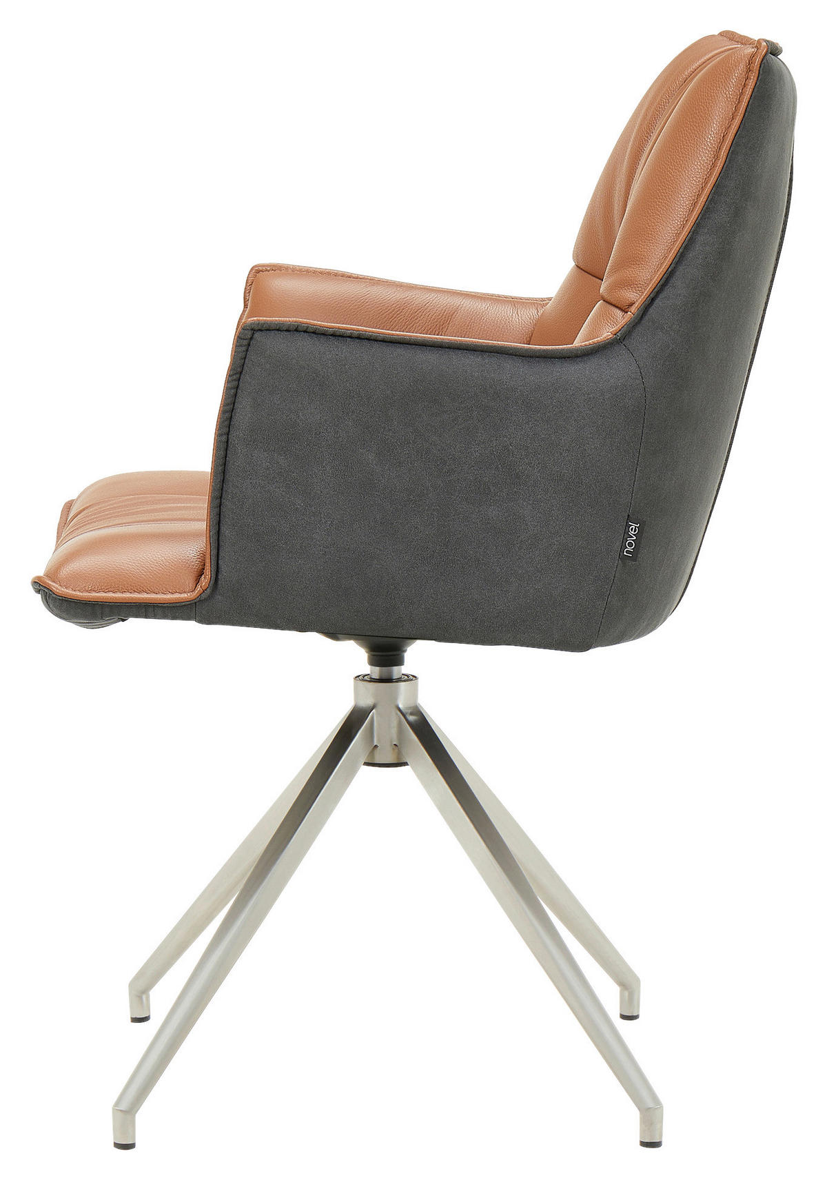 ARMLEHNSTUHL  in Edelstahl, Eisen Mikrofaser Echtleder pigmentiert  - Edelstahlfarben/Cognac, Design, Leder/Textil (60,5/89,5/63cm) - Novel