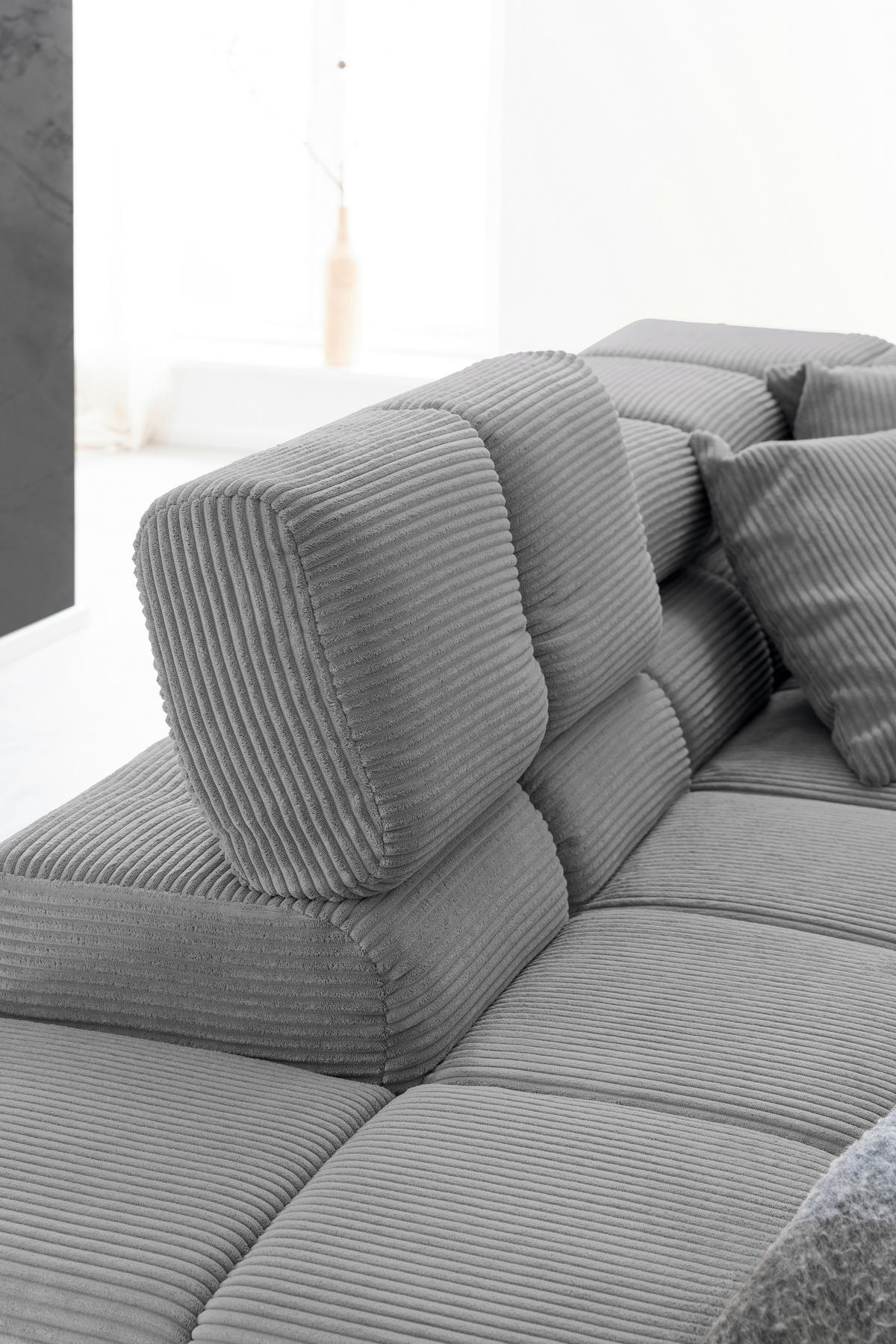 ECKSOFA in Cord Dunkelgrau  - Dunkelgrau/Schwarz, Design, Textil/Metall (216/321cm) - Hom`in