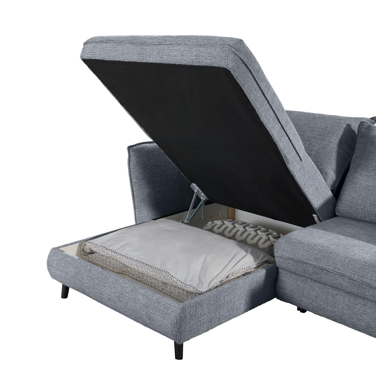 HÖRNSOFFA i struktur blågrå  - blågrå/svart, Design, trä/textil (245/161cm) - Livetastic