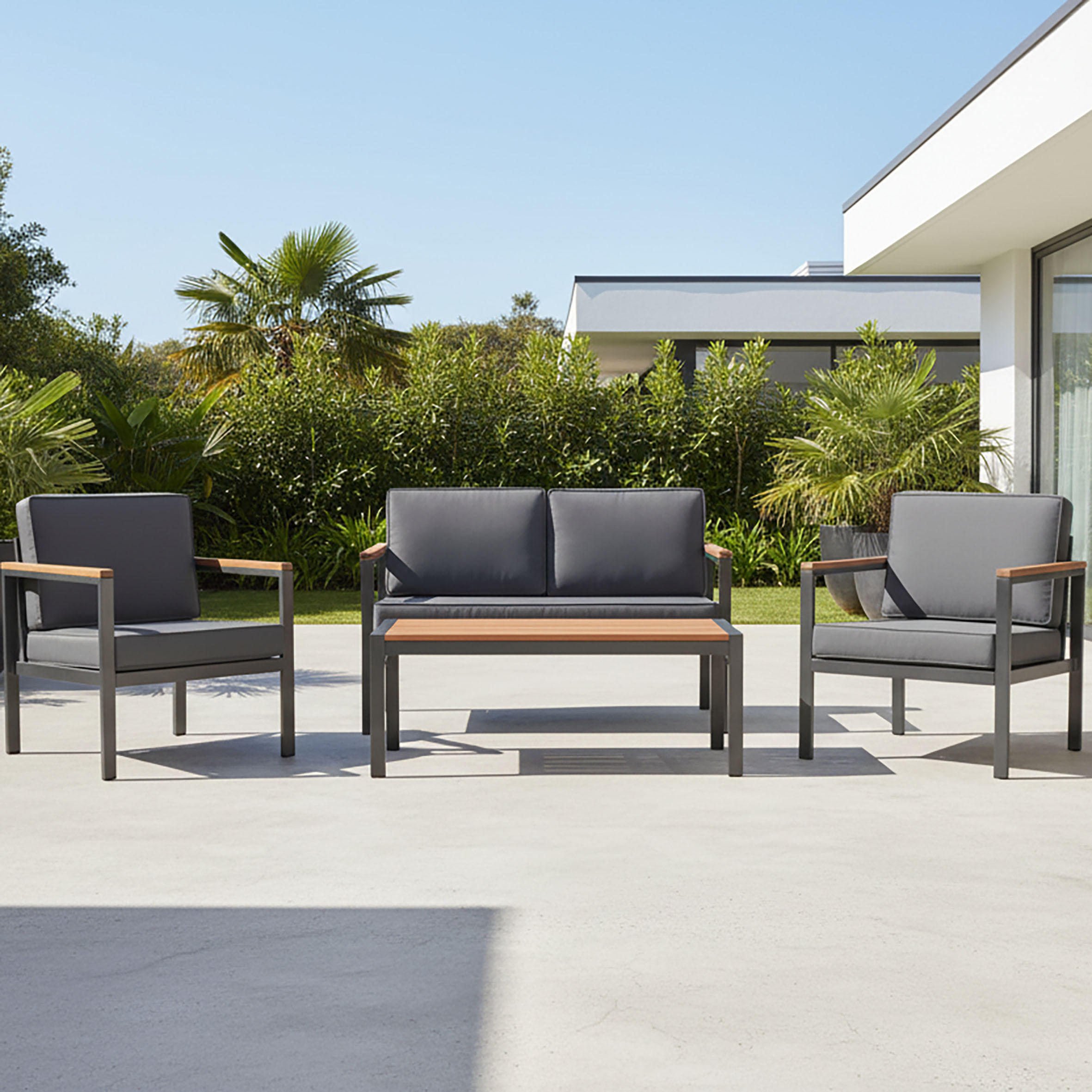 GARTENSET 4-teilig Aluminium 4-teilig  - Graphitfarben/Naturfarben, MODERN, Kunststoff/Textil - Gardenson