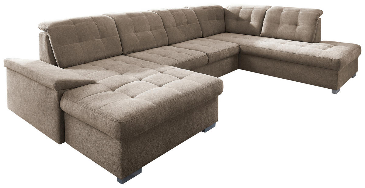 WOHNLANDSCHAFT in Mikrofaser Taupe  - Taupe/Chromfarben, Design, Kunststoff/Textil (169/330/212cm) - Livetastic