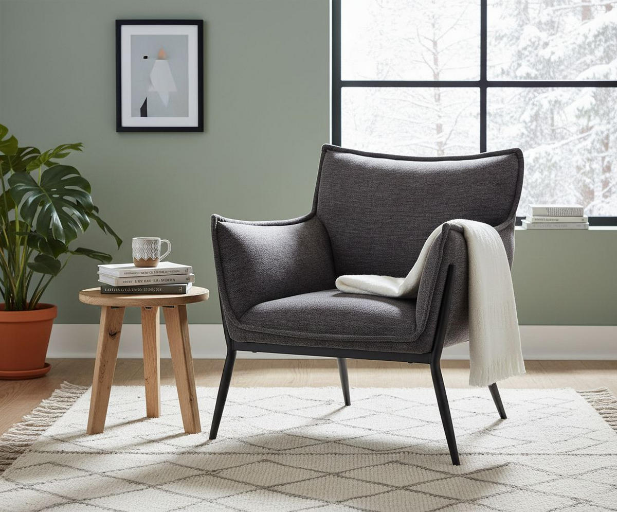 FÅTÖLJ i textil mörkgrå  - mörkgrå/svart, Modern, metall/textil (83/82/79cm) - Livetastic