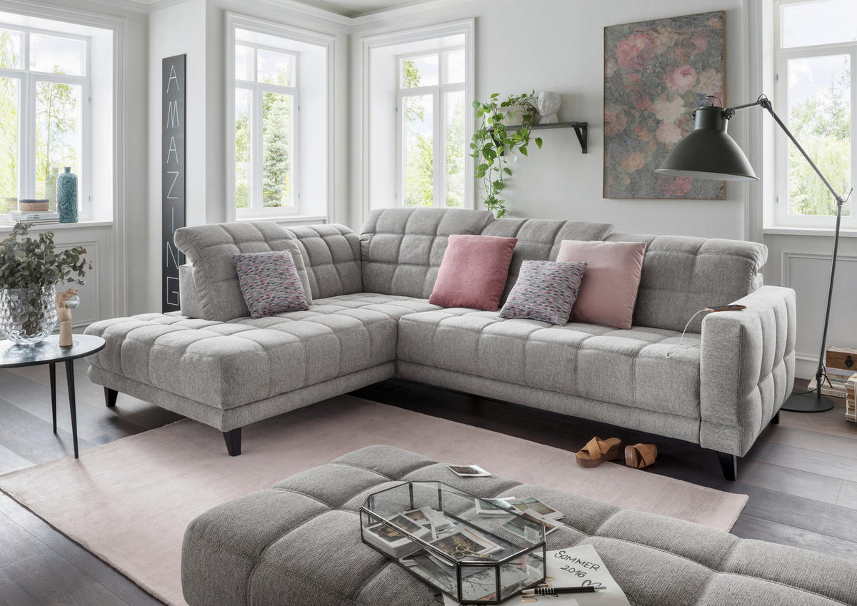ECKSOFA in Webstoff Grau  216/302 cm  - Schwarz/Grau, Design, Holz/Textil (216/302cm) - Xora