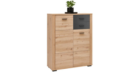 KOMMODE , 96,3/121,3/38 cm, 2 Schublade(n)  - Anthrazit/Eiche Artisan, KONVENTIONELL, Holzwerkstoff/Kunststoff (96,3/121,3/38cm) - Xora