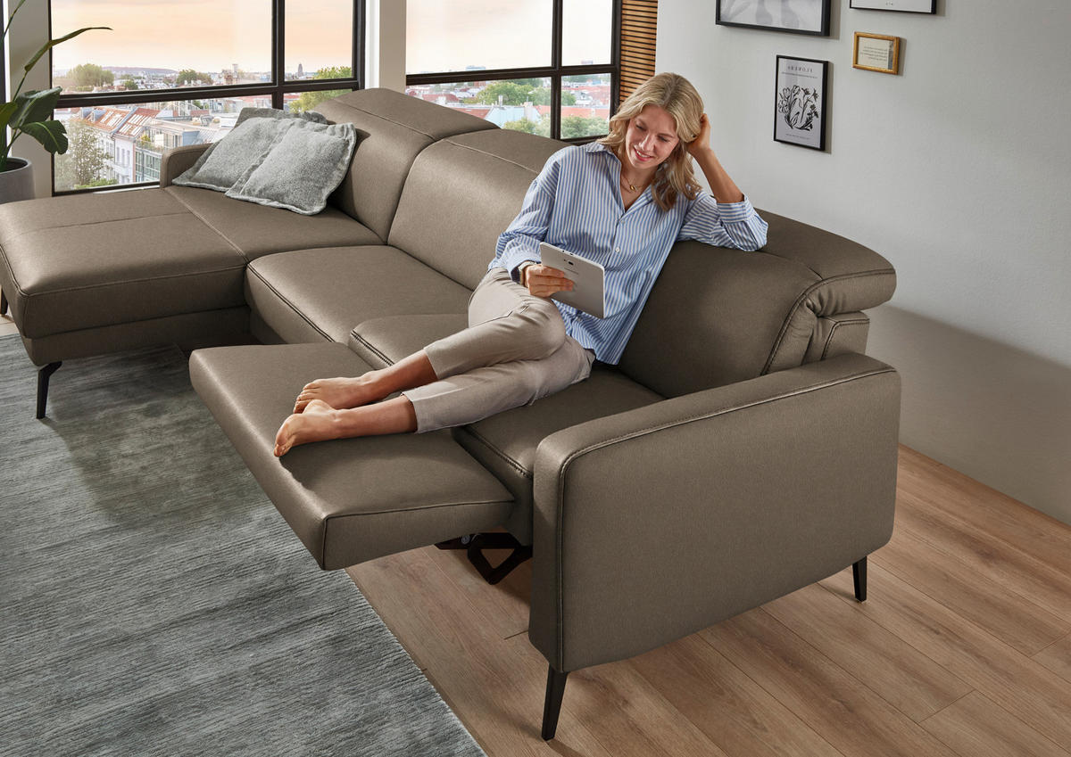 ECKSOFA  Echtleder Taupe  - Taupe/Schwarz, Design, Leder/Metall (179/323cm) - Dieter Knoll