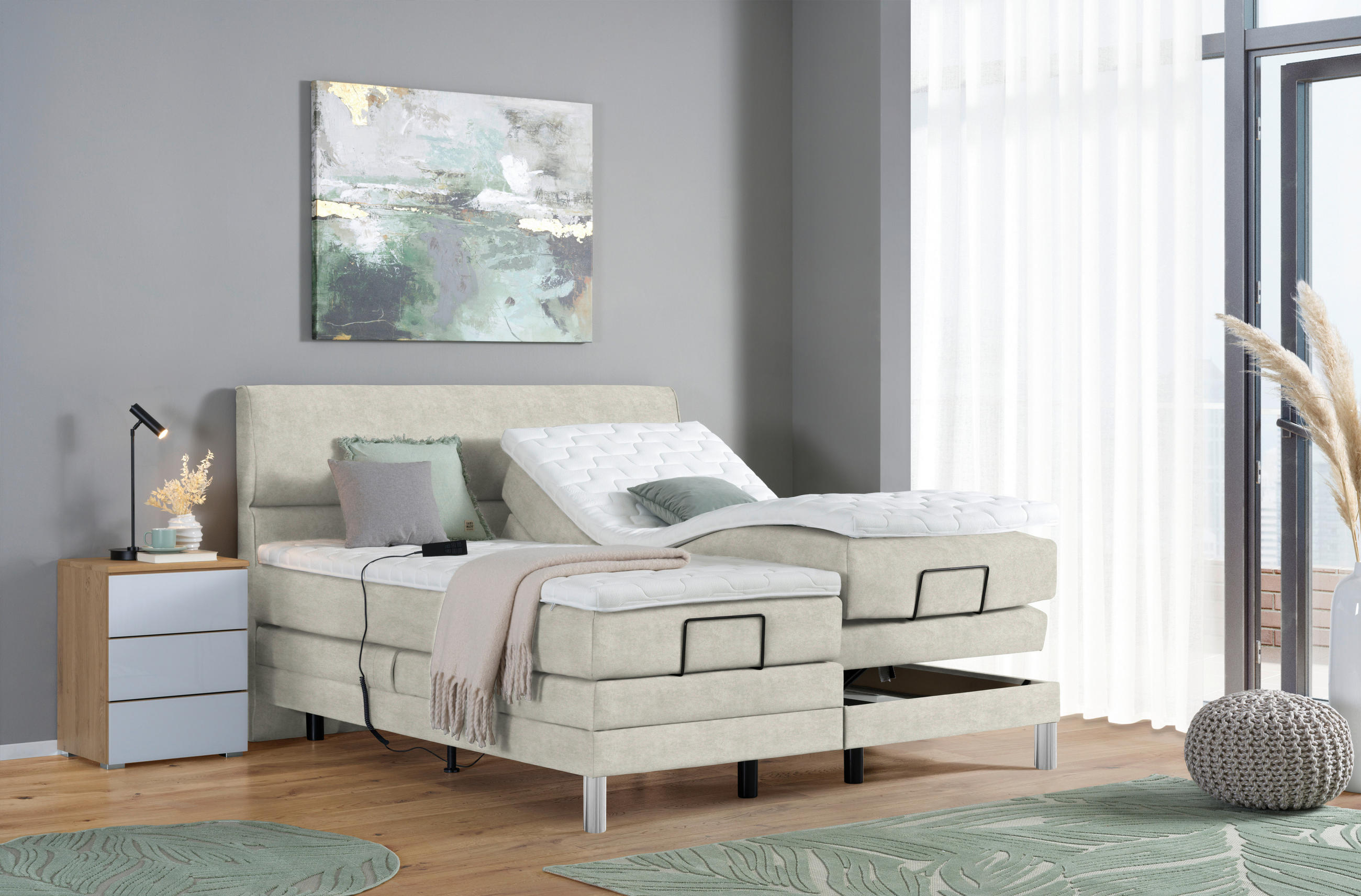 BOXSPRINGBETT 200/200 cm  in Ecru  - Chromfarben/Ecru, Konventionell, Kunststoff/Textil (200/200cm) - Voleo