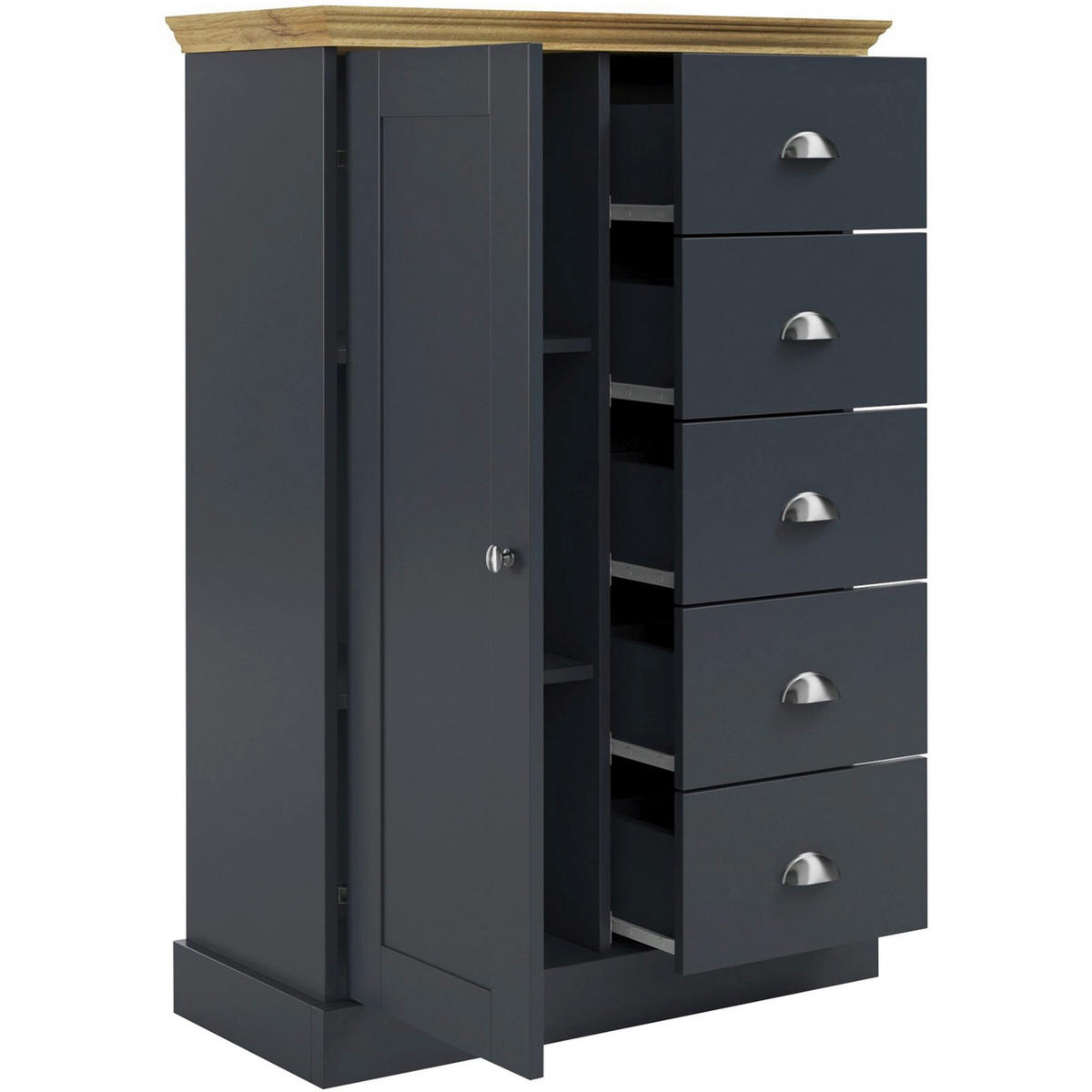 KOMMODE MURCIA, 75/110/35 cm, 5 Schublade(n)  - Eichefarben/Anthrazit, Design, Holzwerkstoff/Metall (75/110/35cm) - Livetastic
