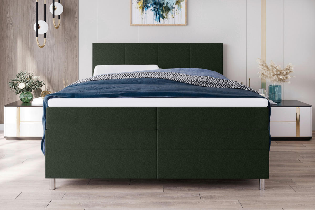 BOXSPRINGBETT 180/200 cm  in Grün  - Chromfarben/Grün, KONVENTIONELL, Kunststoff/Textil (180/200cm) - Boxxx
