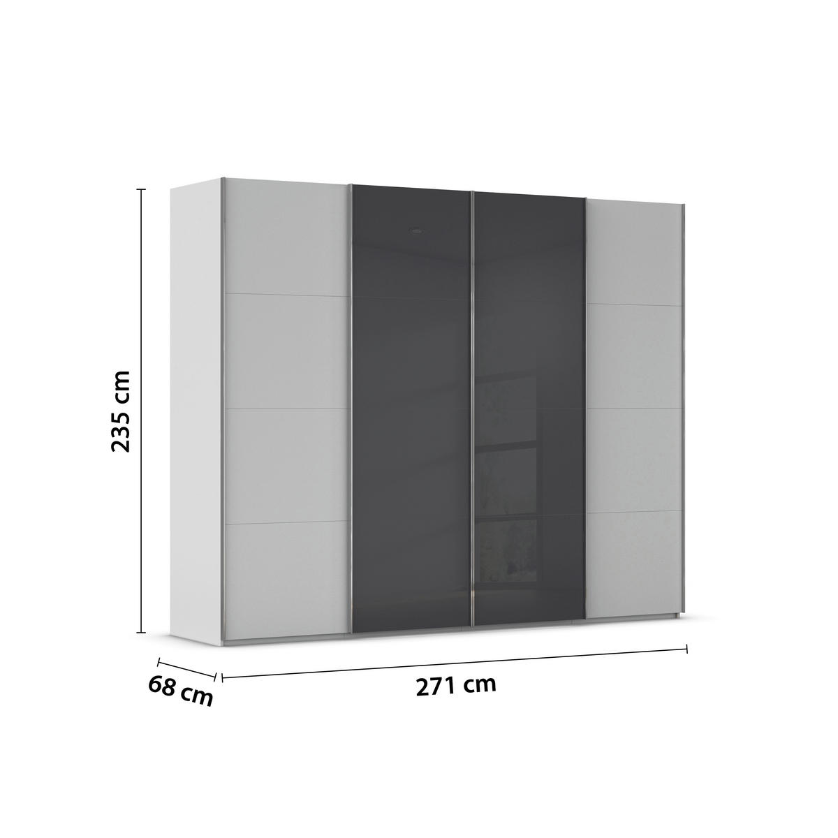 SCHWEBETÜRENSCHRANK 271/235/68 cm 4-türig Grau, Hellgrau  - Chromfarben/Hellgrau, KONVENTIONELL, Glas/Holzwerkstoff (271/235/68cm) - Novel