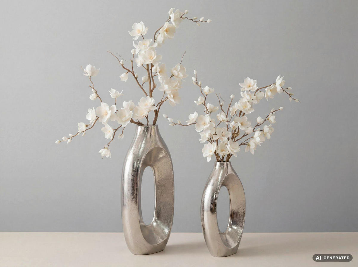 DEKOVASE  - Silberfarben, Design, Metall (20,5/40/7,5cm) - Livetastic