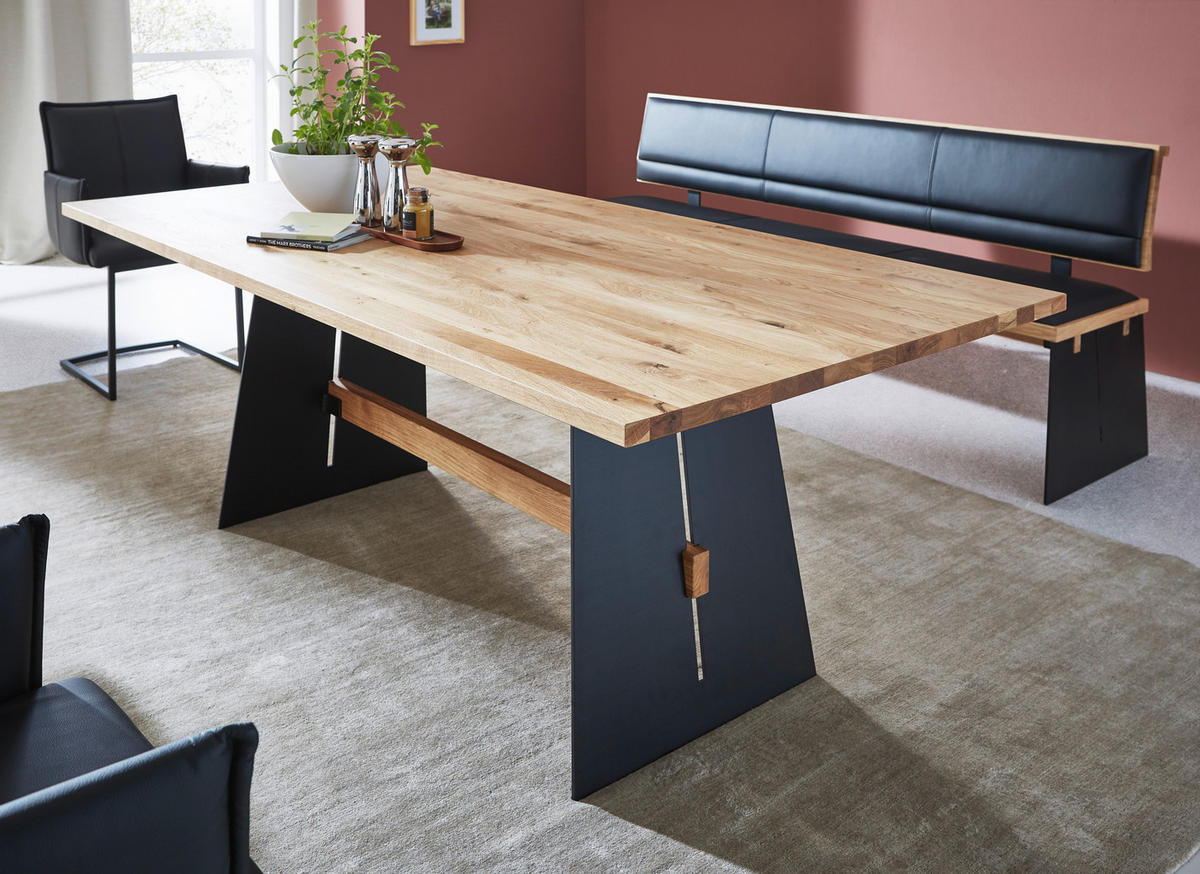 ESSTISCH in Holz 200/100/76 cm  - Eichefarben/Schwarz, Design, Holz/Metall (200/100/76cm) - Linea Natura
