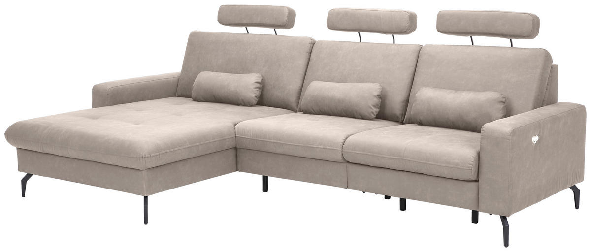 ECKSOFA Grau Mikrofaser  - Schwarz/Grau, KONVENTIONELL, Textil/Metall (180/302cm) - Carryhome