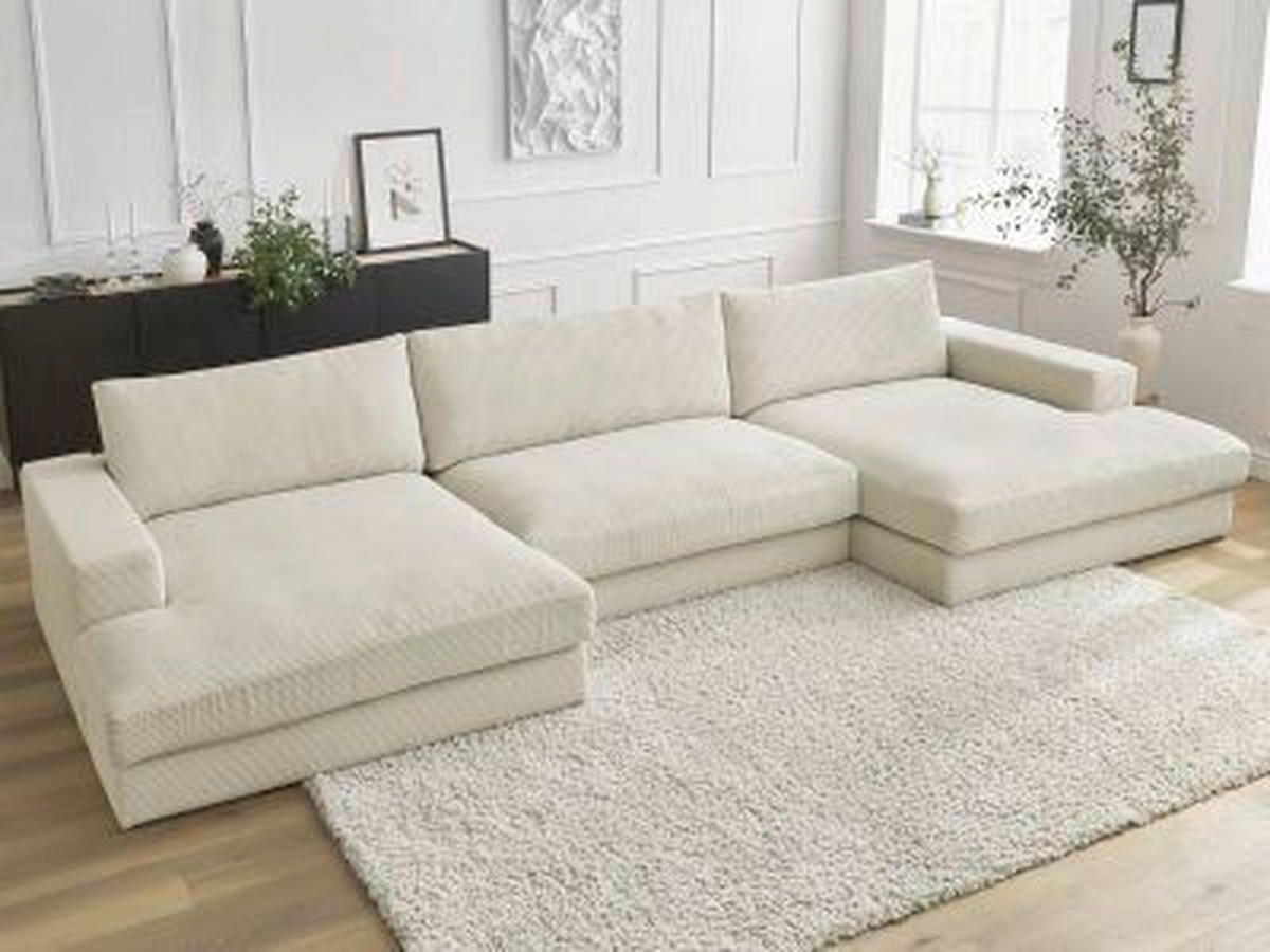 WOHNLANDSCHAFT LEONARD Beige Cord  - Beige/Schwarz, MODERN, Kunststoff/Textil (159/349/159cm)