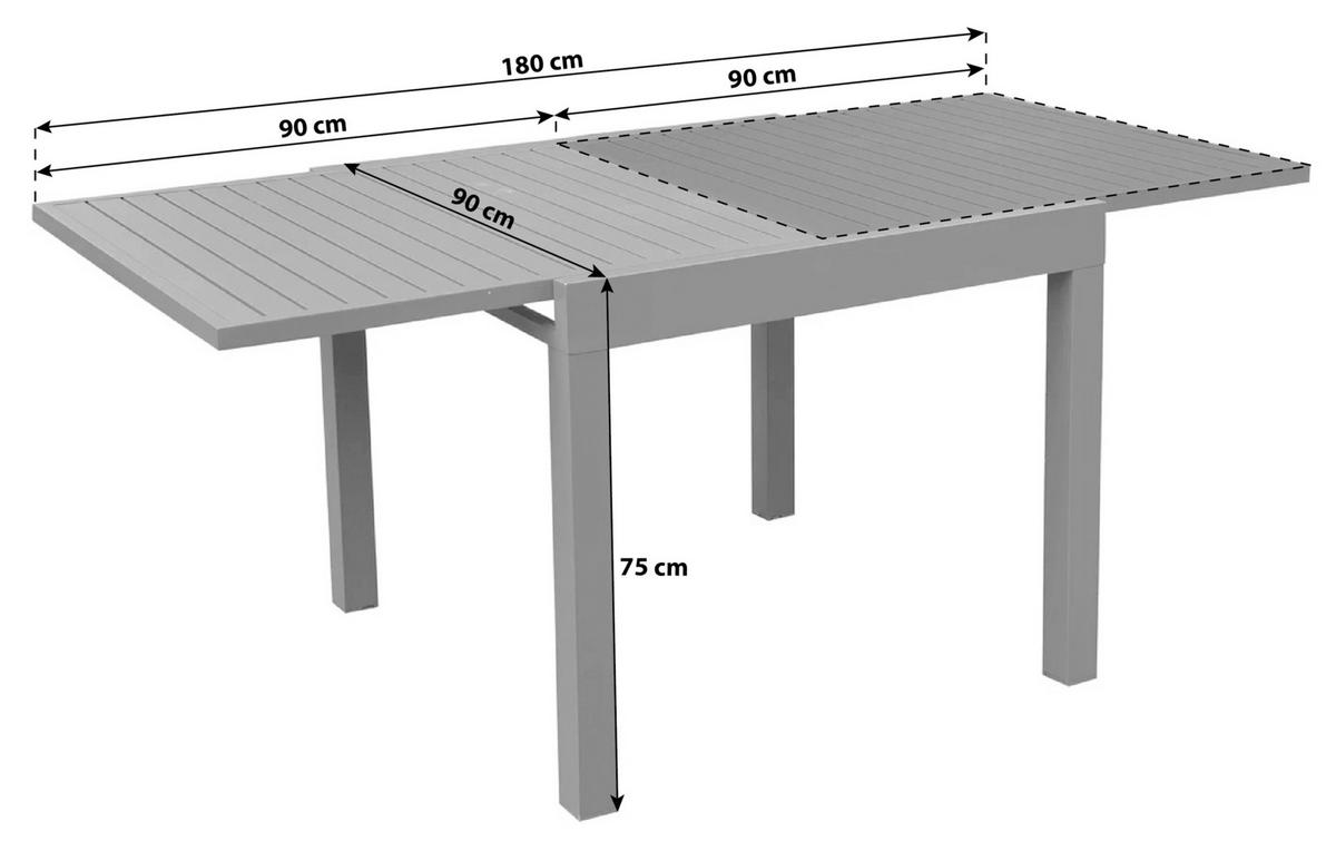 GARTENTISCH 90-180/90/75 cm  - Dunkelgrau, Basics, Metall (90-180/90/75cm) - Gardenson