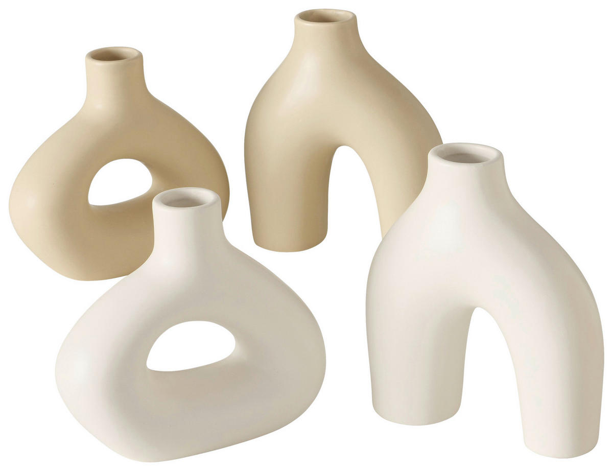 VÁZA 17 cm  - bézs/fehér, Basics, kerámia (15/6/17cm)