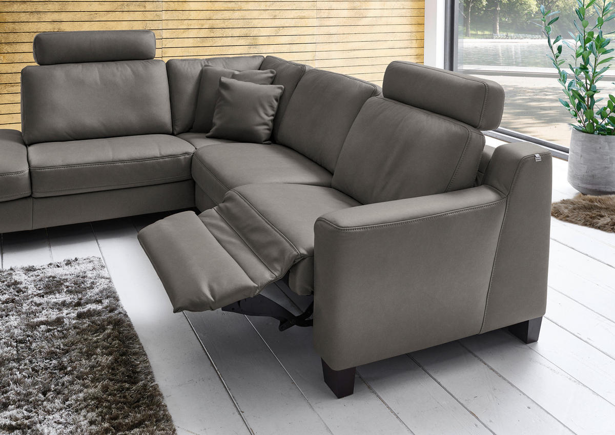 ECKSOFA in Echtleder Graubraun  - Eichefarben/Graubraun, Design, Leder/Holz (235/259cm) - Valdera