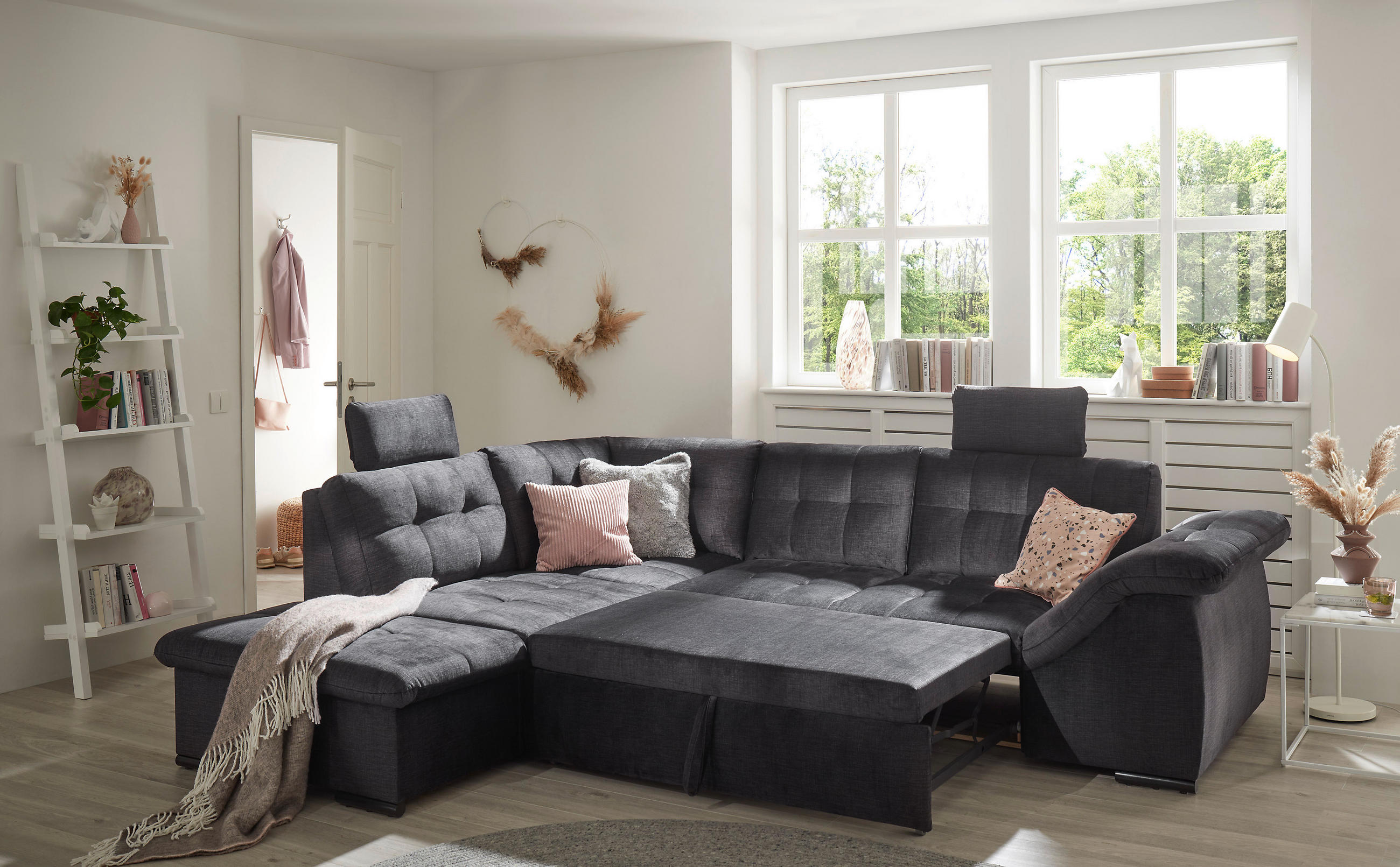 ECKSOFA in Mikrovelours Schwarz  - Schwarz, Konventionell, Kunststoff/Textil (217/283cm) - MID.YOU