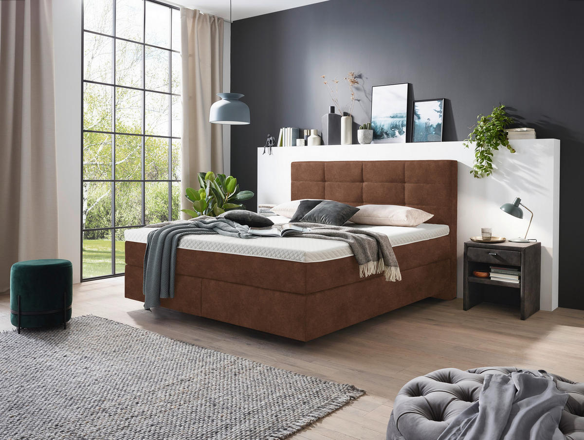 BOXSPRINGBETT 160/200 cm  in Cognac  - Chromfarben/Cognac, KONVENTIONELL, Kunststoff/Textil (160/200cm) - Voleo