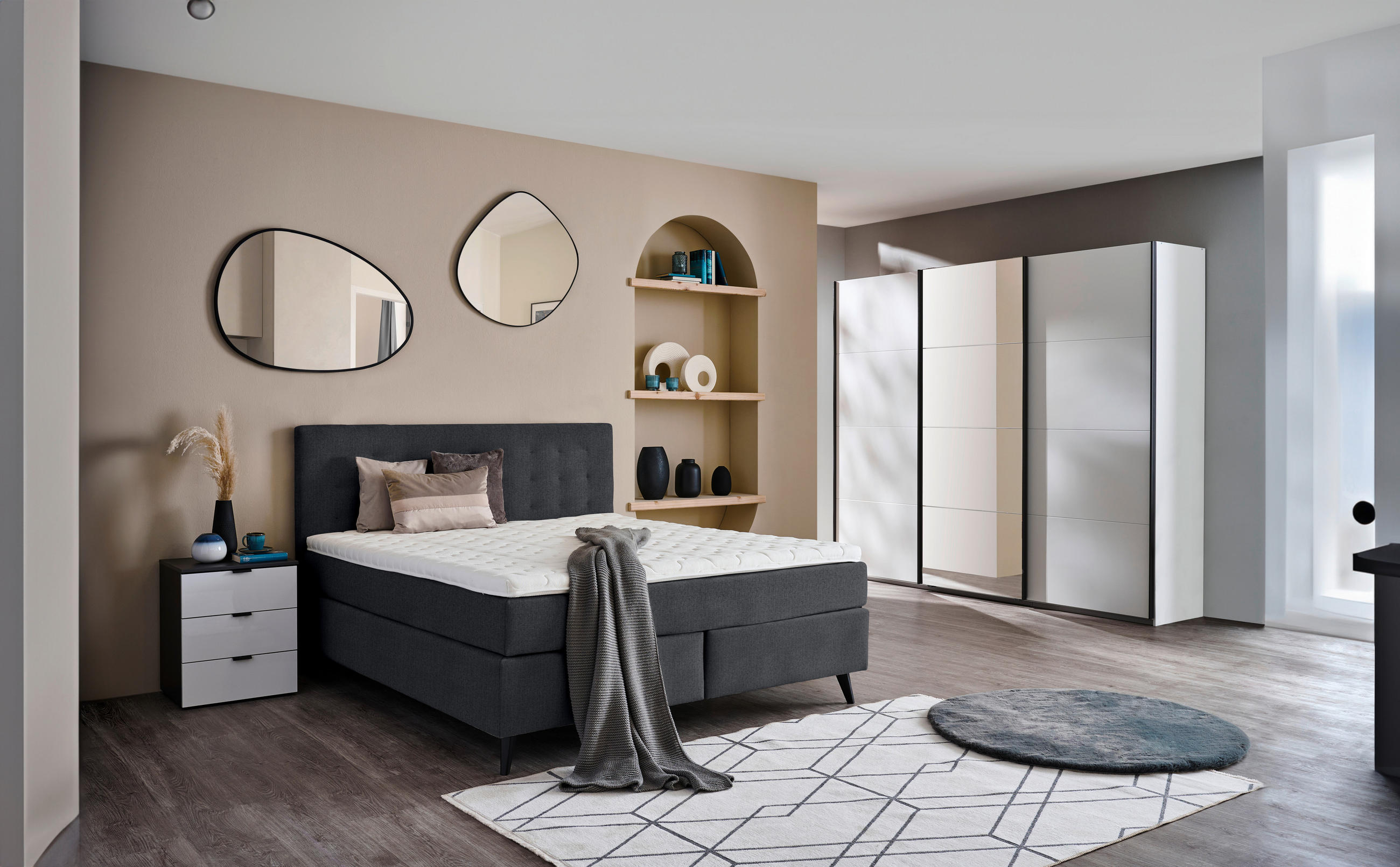 BOXSPRINGBETT 200/200 cm  in Anthrazit  - Anthrazit/Schwarz, Konventionell, Holz/Textil (200/200cm) - Voleo