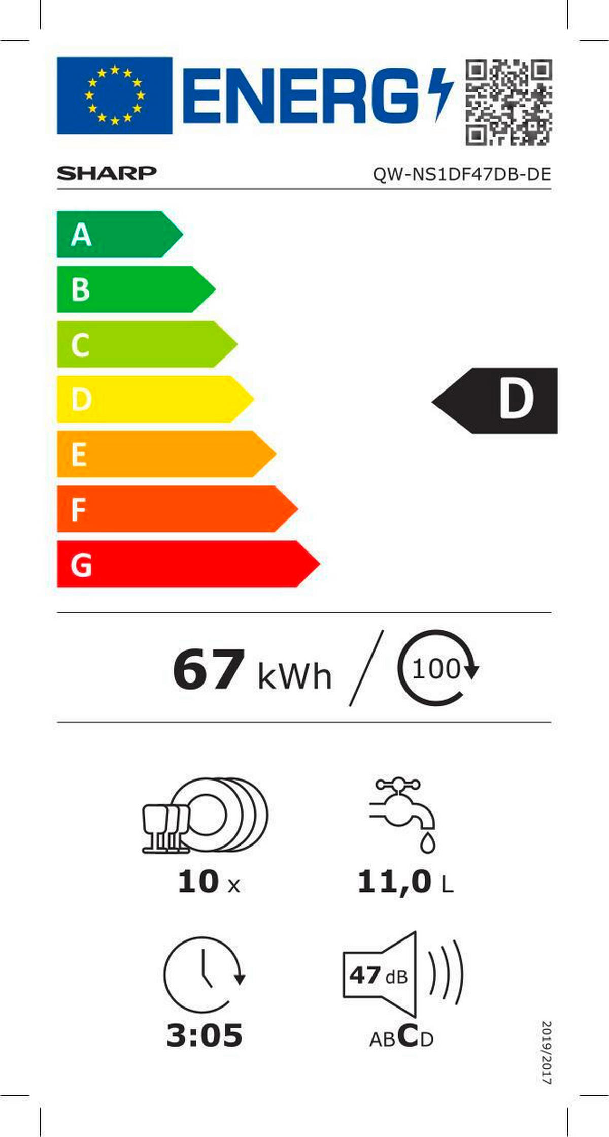 GESCHIRRSPÜLER QW-NS1DF47DB-DE  - Schwarz, KONVENTIONELL, Kunststoff/Metall (59,8/82/57cm) - Sharp