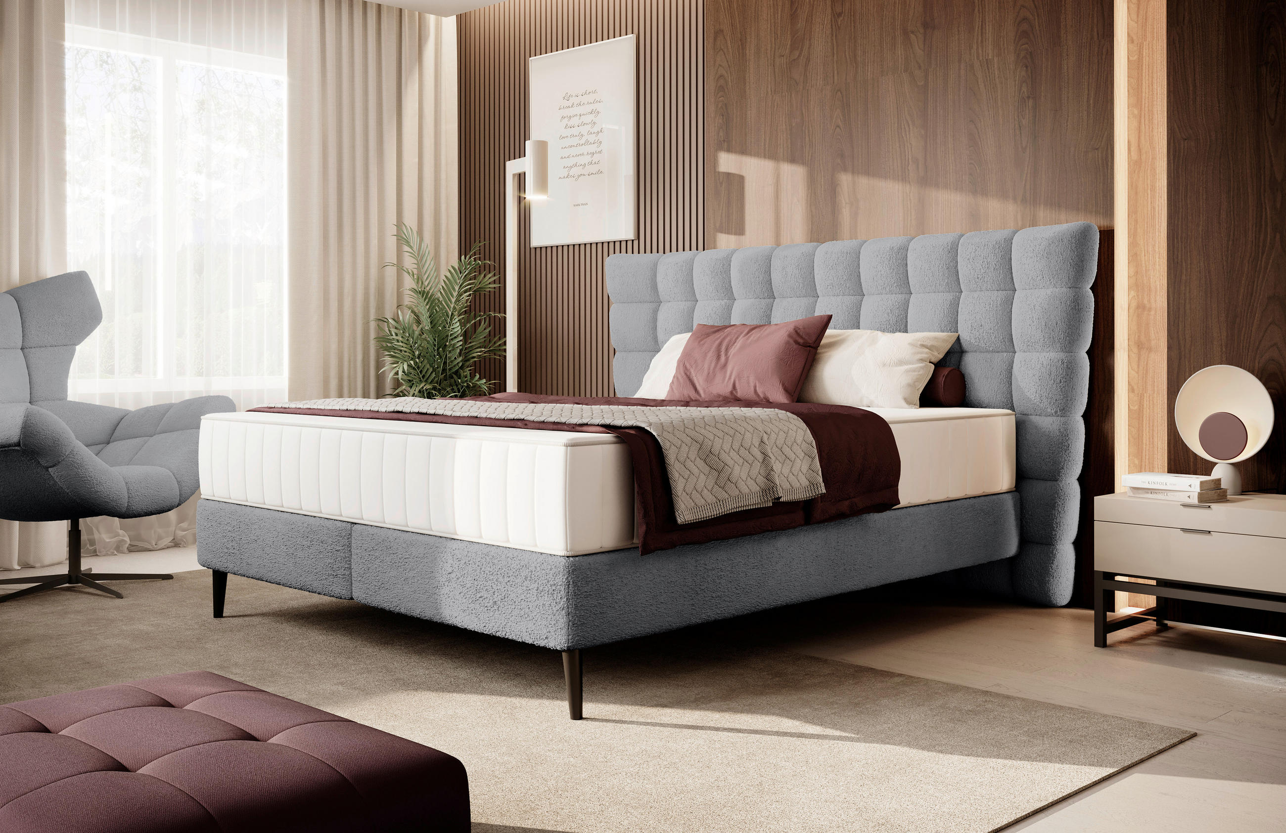 Thumbnail - home24 Boxspringbett, Greige, Textil, Kiefer,Birke, Sperrholz, Uni, H3, 7-Zonen, Höhe ca. 25 cm, 180x200 cm, Made in EU,...