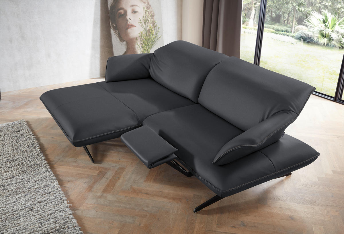 ECKSOFA in Echtleder Dunkelgrau  - Dunkelgrau/Beige, Design, Leder/Metall (169/252cm) - Koinor
