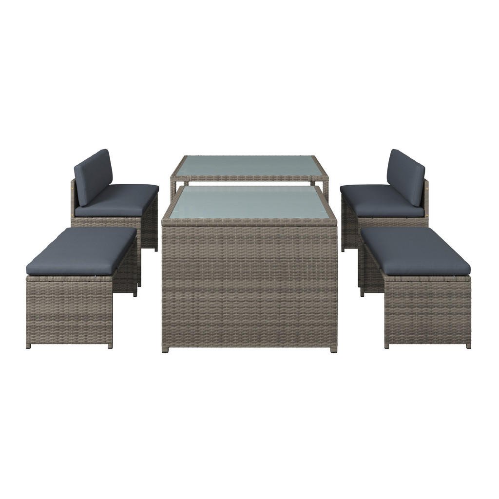 Thumbnail - Ambia Garden Gartenset, Grau, Metall, 6-teilig, Füllung: Polyester, Tische mit Glasplatte, Gartenmöbel, Gartenmöbel-Sets