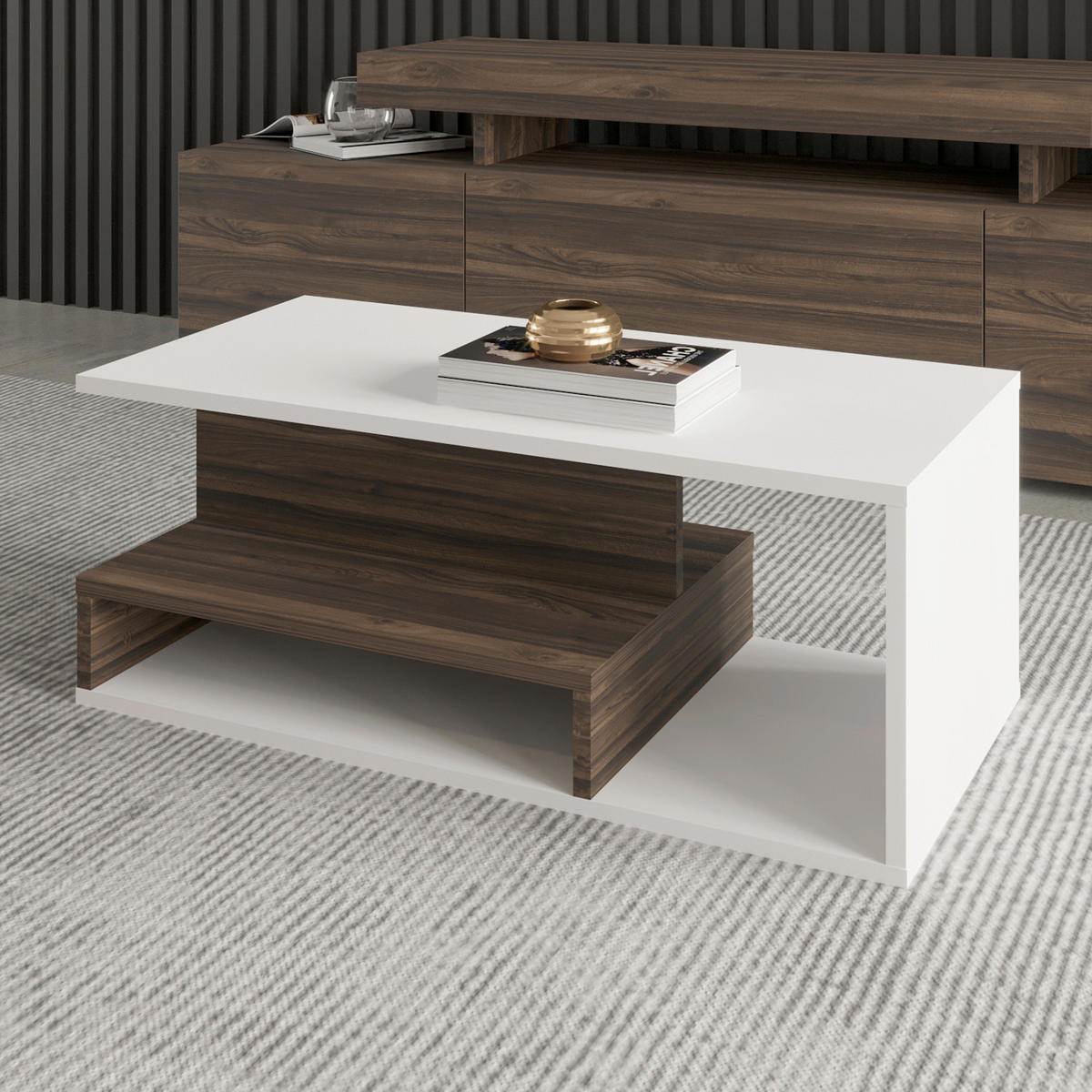 COUCHTISCH Vera Couchtisch 90/45/35 cm Weiß, Walnussfarben  - Walnussfarben/Weiß, Design, Holzwerkstoff (90/45/35cm) - Livetastic