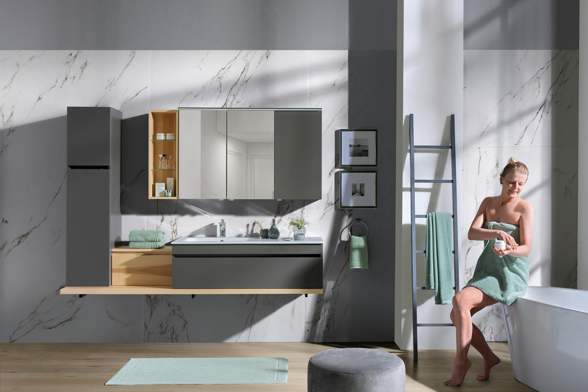 BADEZIMMER  in 207 cm  - Graubraun/Eschefarben, MODERN, Glas/Holz (207cm) - Novel