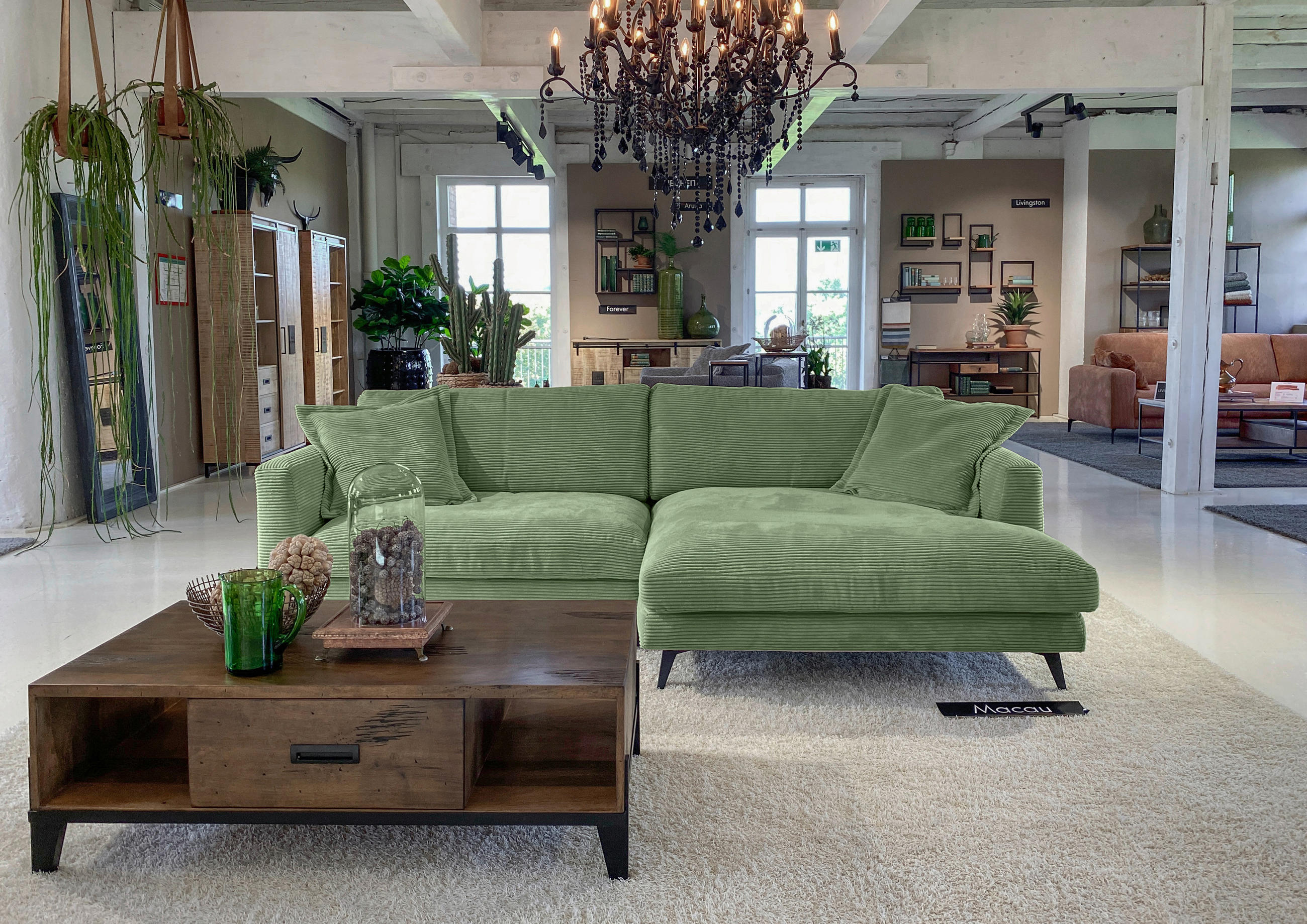ECKSOFA in Cord Olivgrün  - Schwarz/Olivgrün, Lifestyle, Textil/Metall (270/140cm) - Livetastic