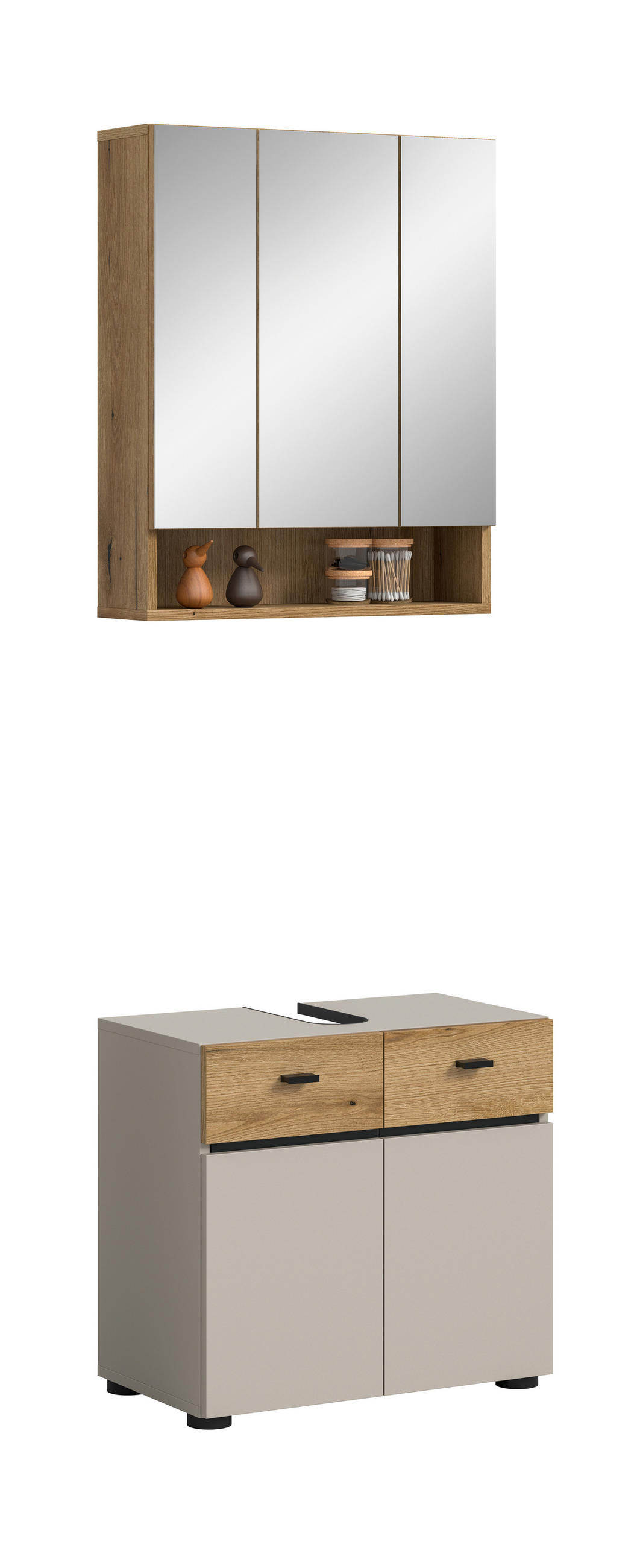 BADEZIMMER 2-teilig  in 60 cm  - Kaschmir/Eichefarben, Trend, Glas/Holzwerkstoff (60cm) - MID.YOU