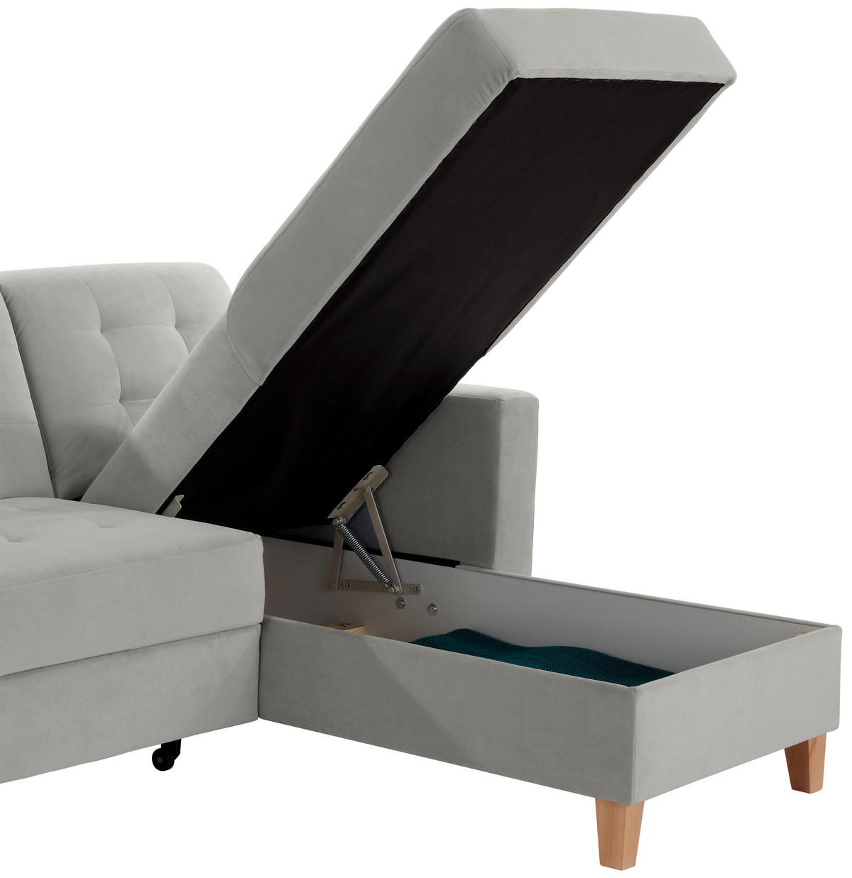 HÖRNSOFFA i sammet ljusgrå  - ljusgrå/naturfärgad, Design, trä/textil (231/160cm) - Livetastic