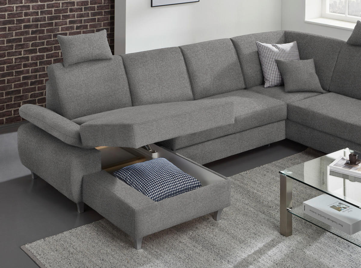 WOHNLANDSCHAFT in Webstoff Grau  - Silberfarben/Grau, Konventionell, Holz/Textil (167/322/186cm) - Cantus