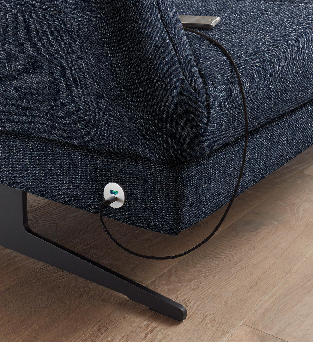 ECKSOFA in Flachgewebe Dunkelblau  - Schwarz/Dunkelblau, Design, Textil/Metall (279-327/176-217cm) - Dieter Knoll