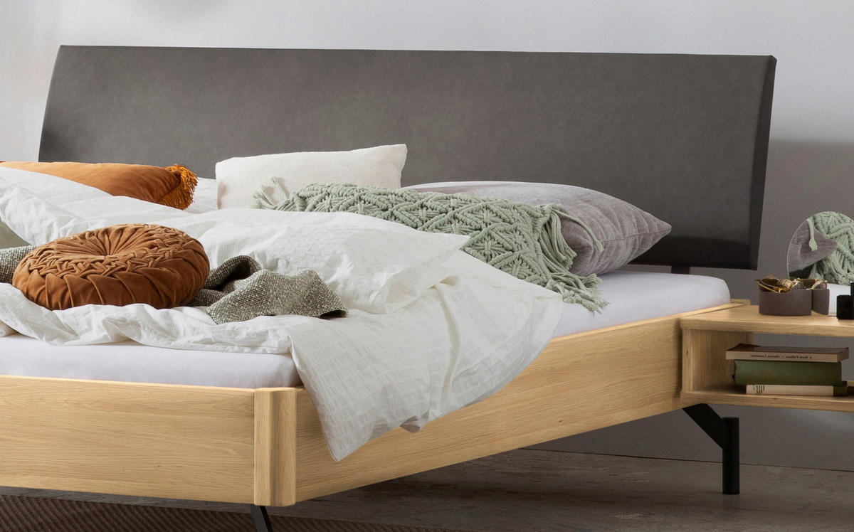 BETT 140/200 cm  in Anthrazit, Grau, Eichefarben  - Eichefarben/Anthrazit, Design, Holz/Metall (140/200cm) - Hasena