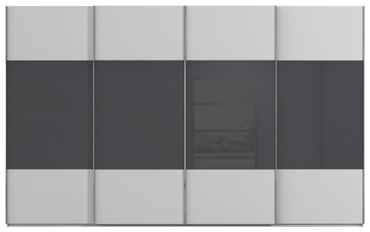 SCHWEBETÜRENSCHRANK 361/223/68 cm 4-türig Grau, Schwarz  - Chromfarben/Schwarz, KONVENTIONELL, Glas/Holzwerkstoff (361/223/68cm) - Novel