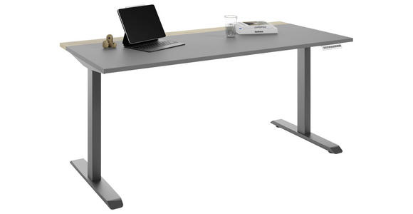 SCHREIBTISCH 160/75/72-122 cm  in Grau, Hickory  - Anthrazit/Grau, MODERN, Holzwerkstoff/Metall (160/75/72-122cm) - Novel