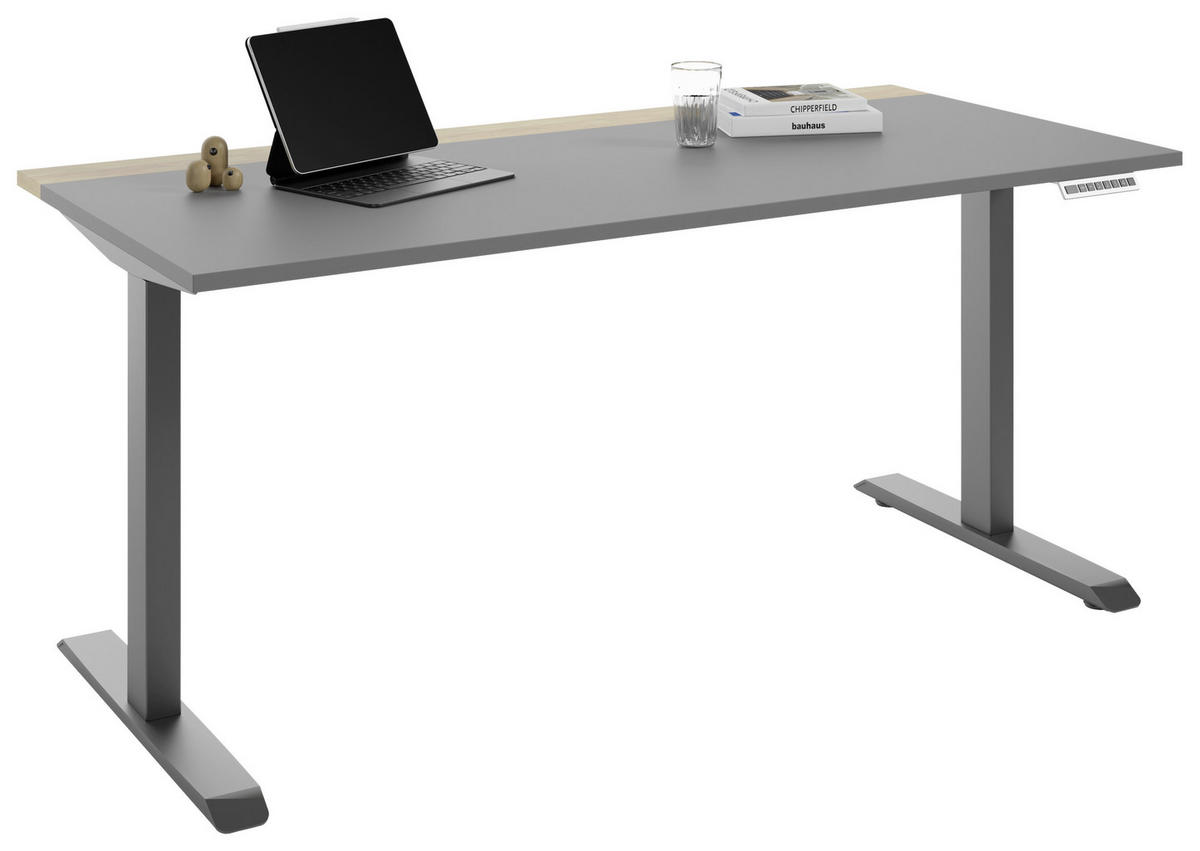 SCHREIBTISCH 160/75/72-122 cm  in Grau, Hickory  - Anthrazit/Grau, MODERN, Holzwerkstoff/Metall (160/75/72-122cm) - Novel